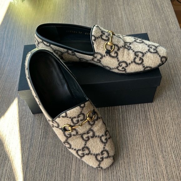 GUCCI Jordaan Wool 1955 Horsebit Accent Loafers, Size 39 - Picture 1 of 9